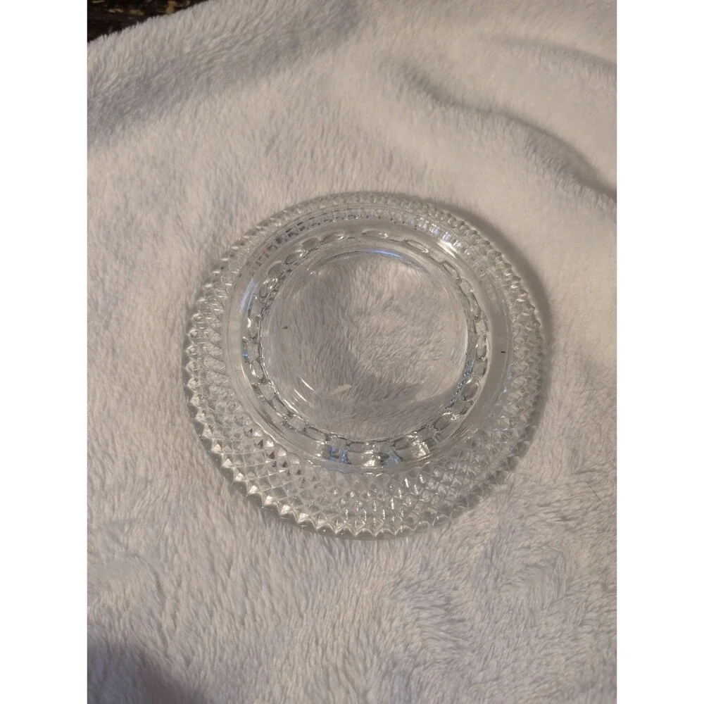 Vintage 1970s Indiana Glass Diamond Point Dish Ashtray or Pillar Candle 6.25